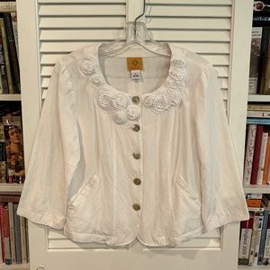 Ruby Rd. White Linen Blend Jacket/Blouse 6
